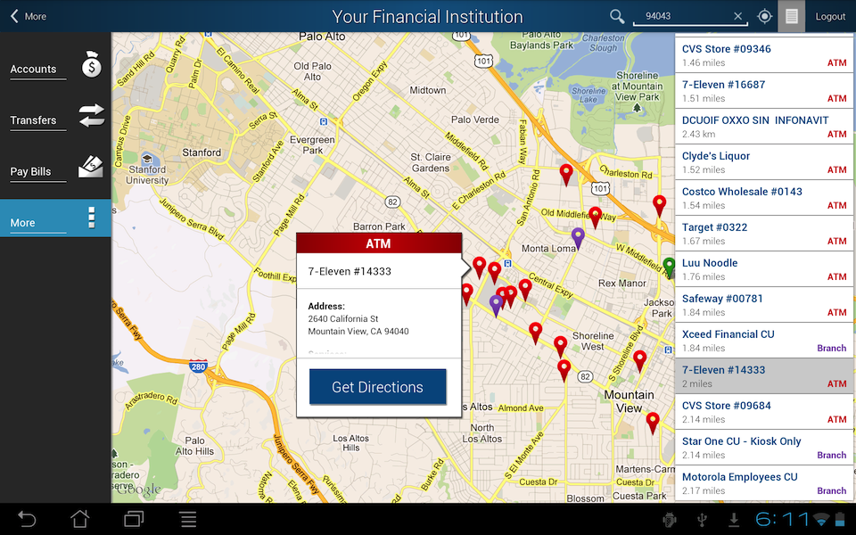 Screenshot of Android Tablet locations map