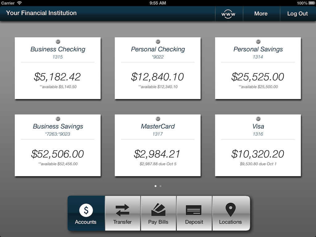 Screenshot of iPad accounts
