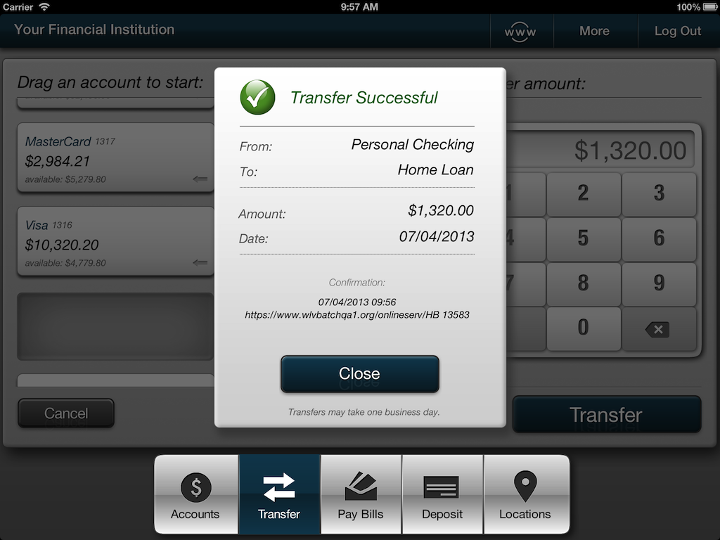 Screenshot of iPad transfer success